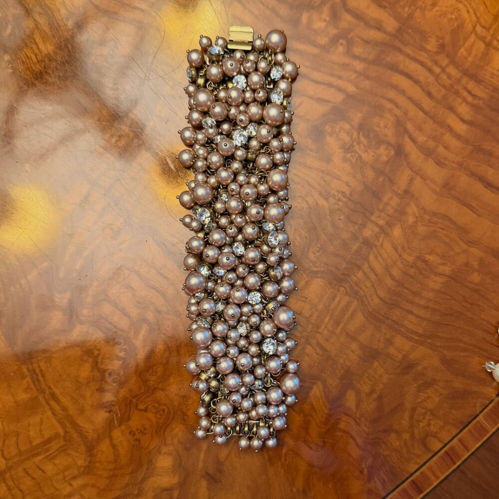 J.Crew Pearl & Crystal Cluster Bracelet – Wide Statement Cuff